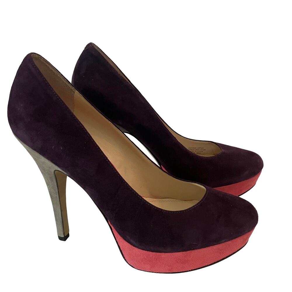 Enzo Angiolini Size 9 Plum, Pink & Gray Suede 5” Heels
